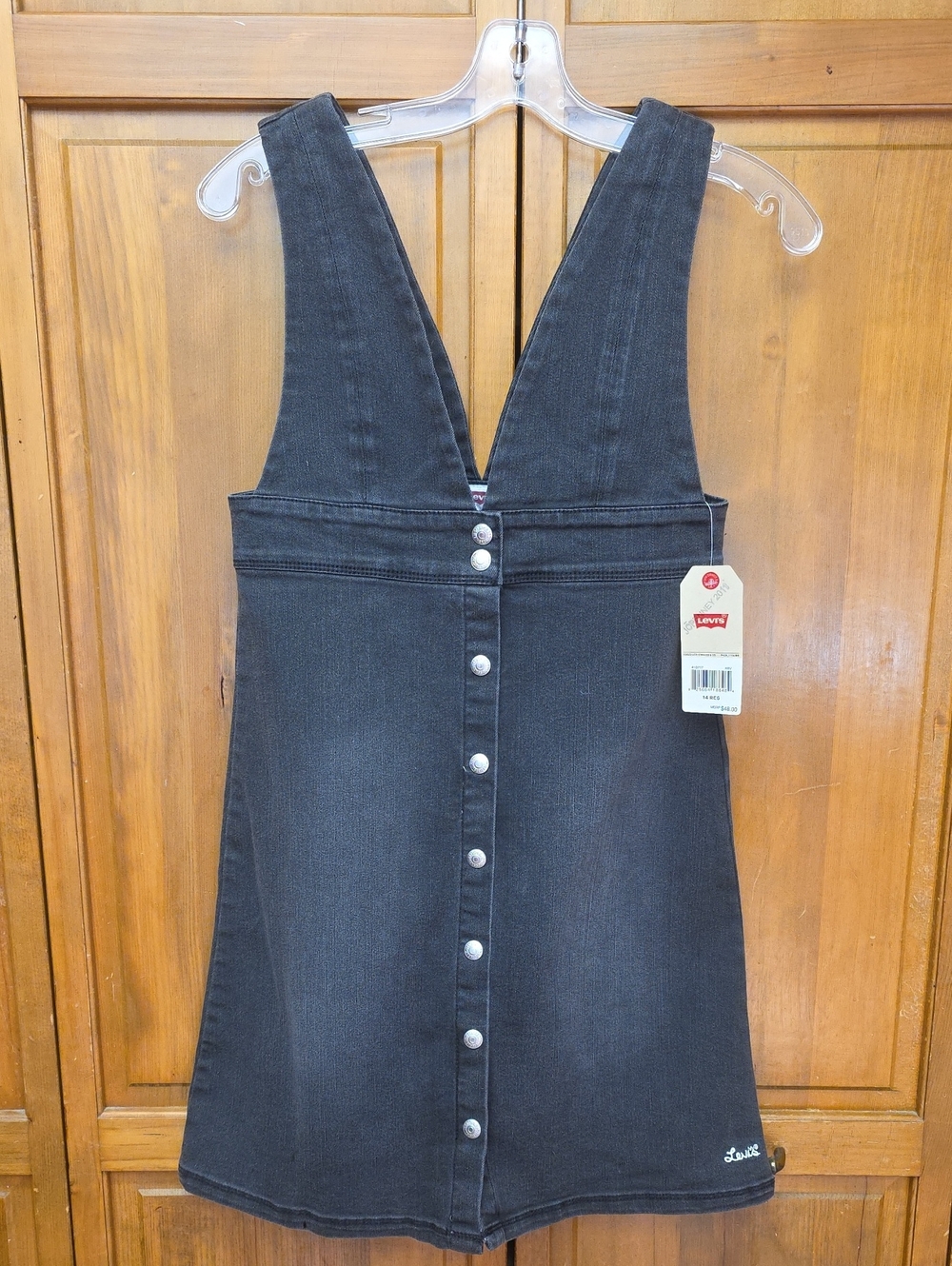NEW Levi's Denim Button Up Front Skirtall Jumper Dress Skyler Black Sz 14 Kids